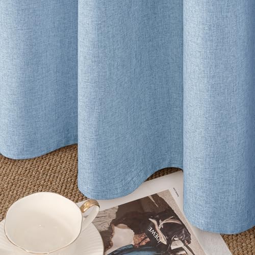 Image of YoungsTex Light Blue Linen Blackout Curtains 63 Inches Long, Room Darkening Bedroom Drapes with Grommet Light Blocking for Living Room Thermal Insulated, 2 Panels, 52 X 63 Inch