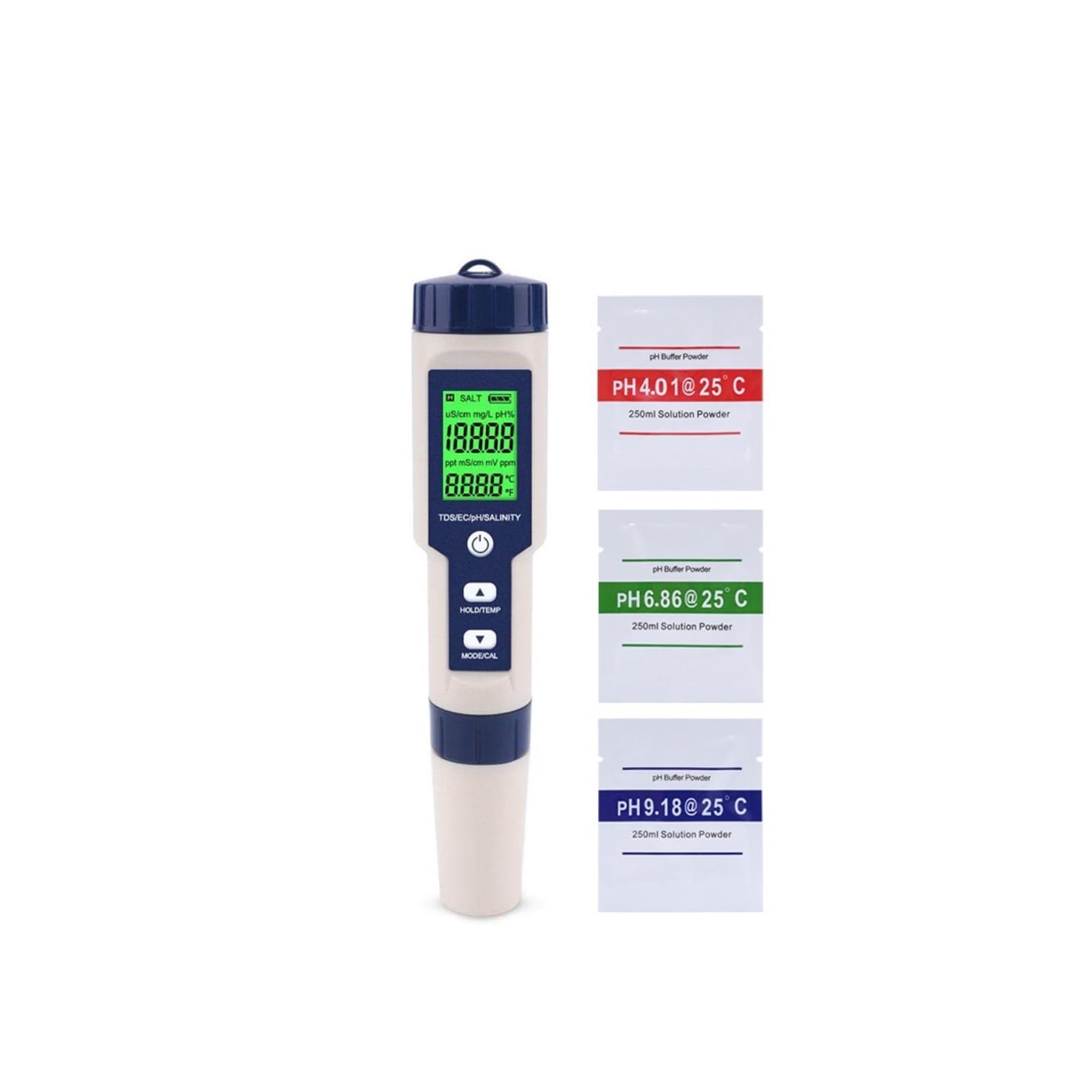 TDS Testeur, Compteur de qualité de l'eau à Fonction 5 en 1, testeur de salinité PH TDS EC avec rétro-éclairage for l'aquaculture, l'eau Potable et la Piscine(with Backlight)