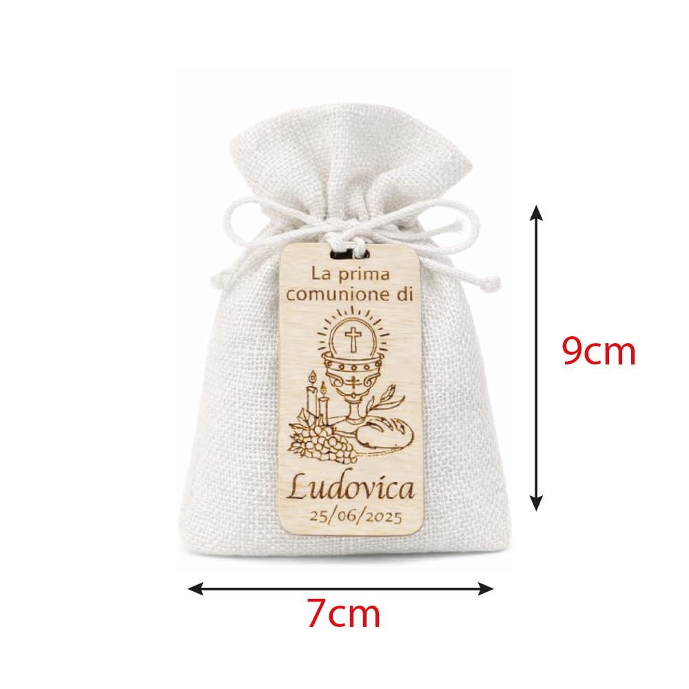 24-36-48 Kit Bomboniera Comunione Completa con Sacchetti in Juta, Sacchetti per Confetti e Calamite Personalizzate – Nome e Data – Prima Comunione