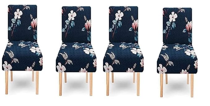 Femfairy Printed Elastic Fitted Protector Stretchable Washable Dining Chair Cover Seat Slipcover Pack 4