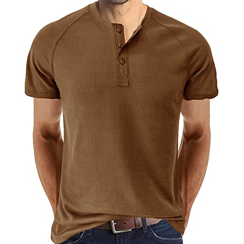 Henley Shirt Herren Sommer Classic Kurzarm Knopf T-Shirt Beiläufig T...