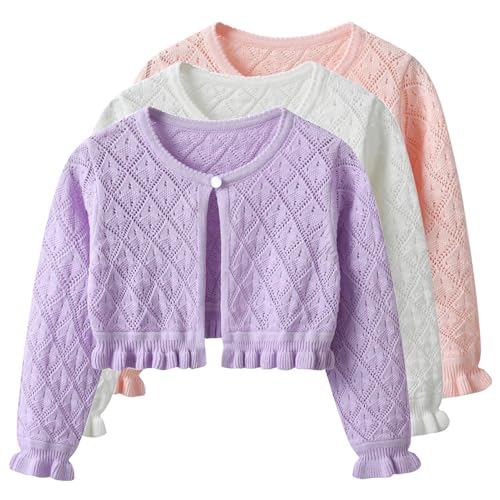 Baby Girls Bolero Knitted Cardigan Girls 100% Cotton Solid Color Long Sleeve Dress Cover Up for Spring Summer3