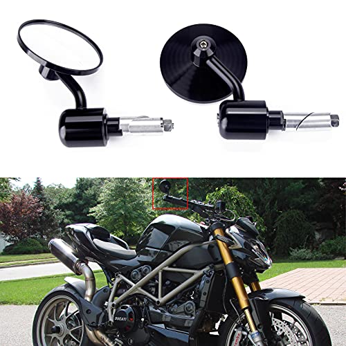 Image of Universal Black Motorcycle Aluminum Rearview Side Mirrors 7 /8 inch Bar End For Cafe Racer Bobber Cruiser Scooter