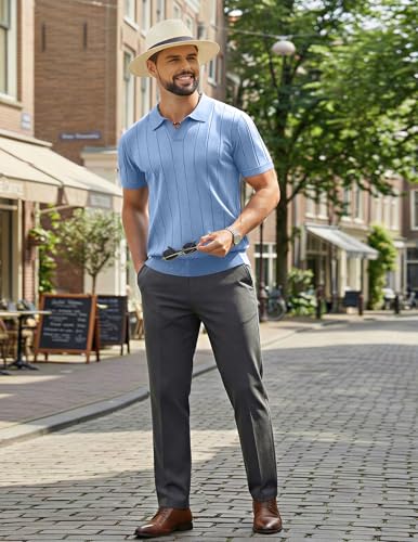 Image of COOFANDY Mens Polo Shirts Short Sleeve V Neck Knit Shirts for Men Casual Old Money Clothes Mens Golf Shirt