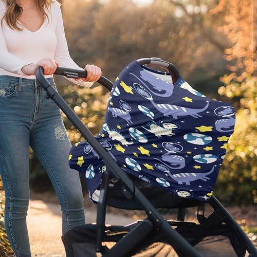 Image of Dinosaur Car Seat Cover for Baby Carseat - Infant Car Seat Cover for Sun - Breathable Nursing Cover Up for Breastfeeding, Lightweight Car Seat Canopy