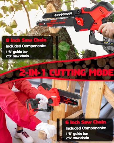 Rozlchar Mini Chainsaw Compatible for Milwaukee 18V Battery(No Battery), 8-Inch & 6-Inch Combo Cordless Pruning Chainsaw, Battery Powered Chainsaw for Wood Cutting, Tree Trimming, Orchard Pruning