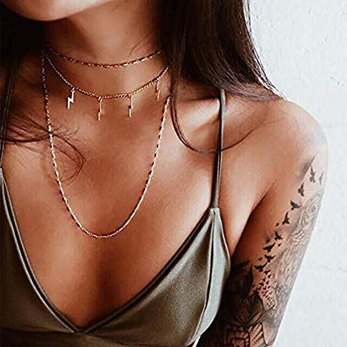 Preisvergleich Produktbild Anglacesmade Bohemia Layered Choker Halskette Lightning Bolt Halskette Lightning Charm Anhänger Halskette Gold Choker Lariat Halskette für Damen und Mädchen