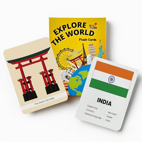 Image of Explore The World Flash Cards for Kids | 36 Countries with Flags, Capitals, Currency, Language & Famous Monuments | Age 3-6 Years | Made in India | BIS Approved