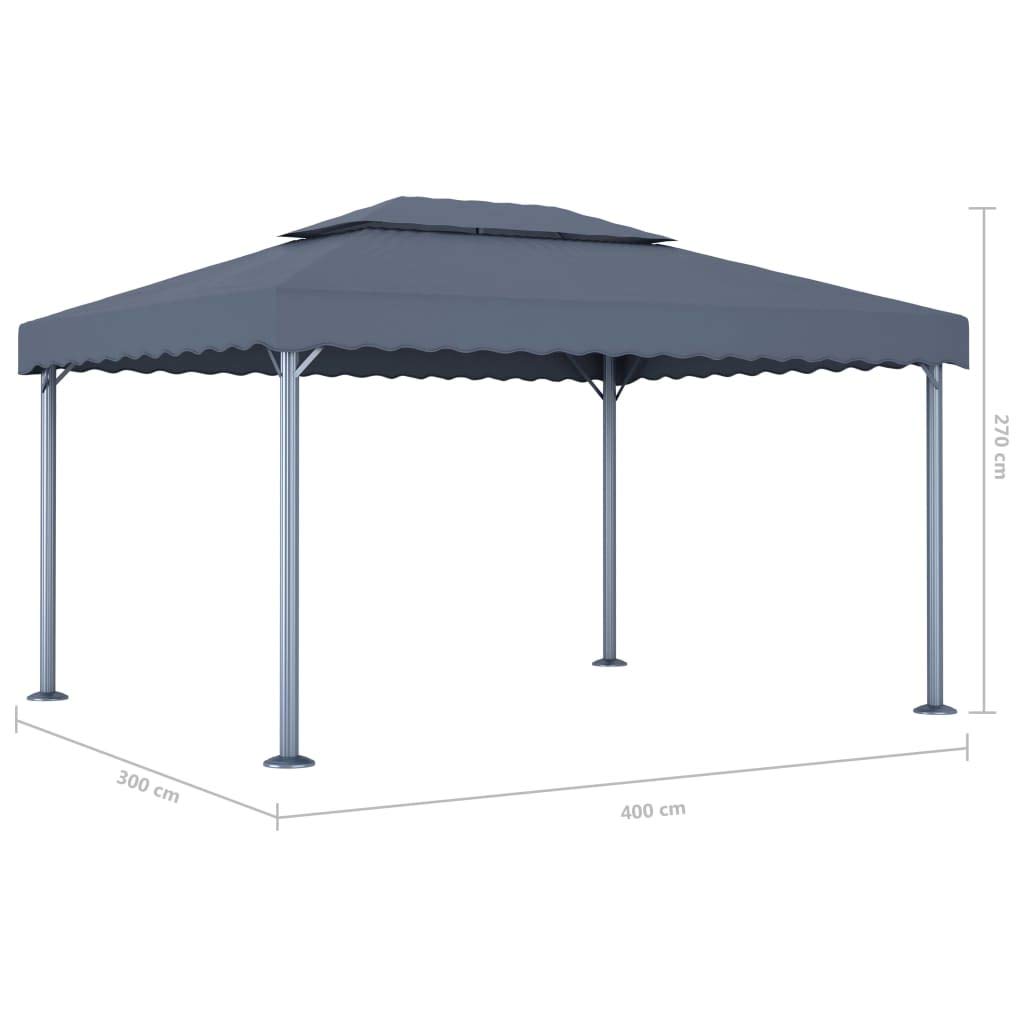 Pawilon ogrodowy, 400 x 300 cm, antracytowy, z łańcuchem świetlnym LED, aluminium, stal, tkanina Oxford, na taras, balkon, kemping, imprezę, imprezę w ogrodzie, imprezę, grillowanie
