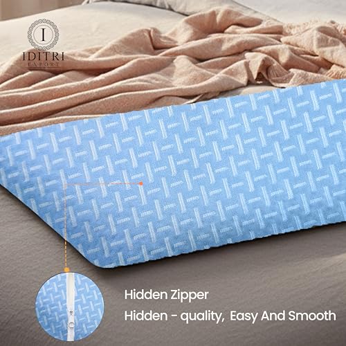 Image of Sky Geometric Ultra Slim Memory Foam Pillow, 55x40x5 cm for Spinal Health, Breathable Jacquard Fabric Cover, Orthopedic Bedding for Stomach and Back Sleeper, Aligned Spine aid Unit
