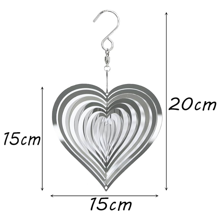 Campanello Eolico A Cuore In Acciaio - Decorazione Da Giardino, 20x15 Cm, Argento, Design Rotante