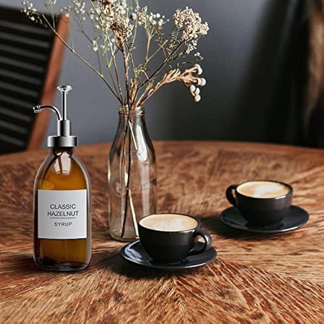 AIEX Coffee Syrup Labels, 84pcs Waterproof White Minimalist Stickers for Bottles, Bar Containers, Dispenser Organization