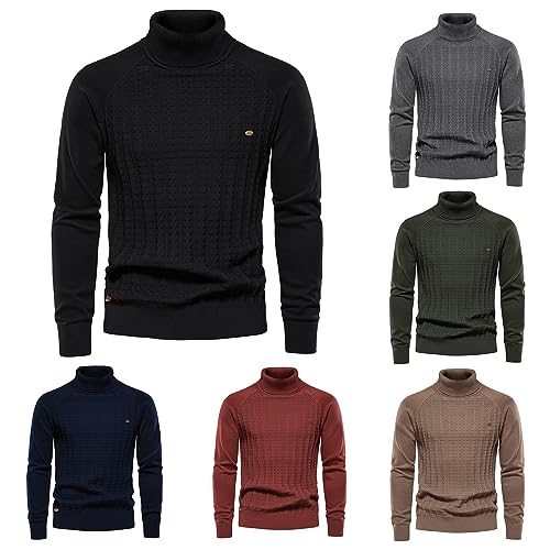 evzosrz Mens Turtneck Pullover Sweaters Slim Fit Casaul Long Sleeve Solid Knitted Thermal Twisted Knit Sweater Basic Tops2