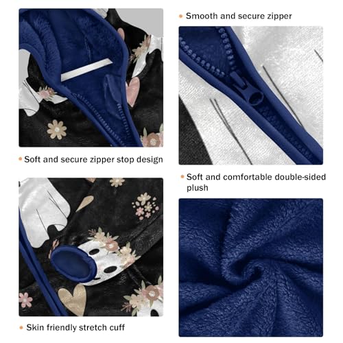 Cute Ghosts with Floral Crowns Toddler Fleece Jacket Girl Boys Hooded Fleece Jacket Coat Warm Outwear Zip-up 3-10T3