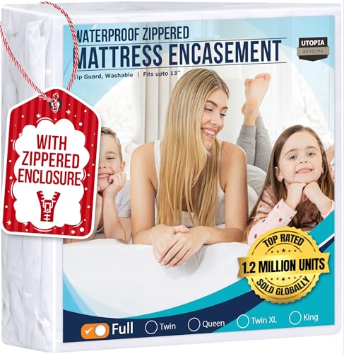Utopia Bedding Waterproof Mattress Protector Full Size, Zippered Mattress Encasement Bed Bug and Dust Mite Proof, Absorbent Six-Sided Mattress Cover