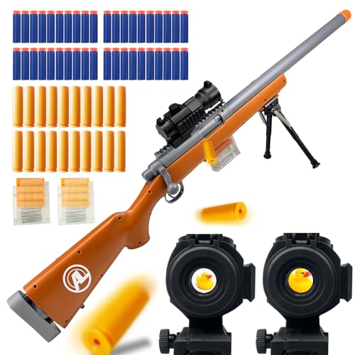 AGM MASTECH M24 Weiche Schaumstoff-Spielzeugpistole, Design mit auswerfenden Patronenhülsen, verbessertes Zielfernrohr, 40 weiche Schaumstoff-Darts, 20 Patronenhülsen, 2 Magazine. (Braun)