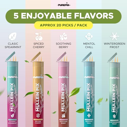 Image of Mullein Pix Flavored Toothpicks Infused with Mullein Leaf, Extra Thick Natural Alternative to the Hand-to-Mouth Habit, 2 Pack 5 Flavor Variety, Plant-Based Herbal Sticks, Nicotine Free, Kosher Vegan