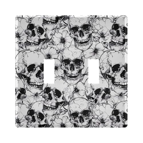 UMIRIKO Black White Skull Flowers Light Switch Cover Plate Covers Decorative Double Toggle Home Decor 202b5807