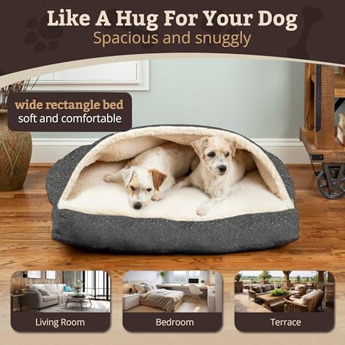 Image of Snoozer Rectangle Cozy Cave Dog Bed, Hooded Dog Bed, Merlin Pewter (XL)