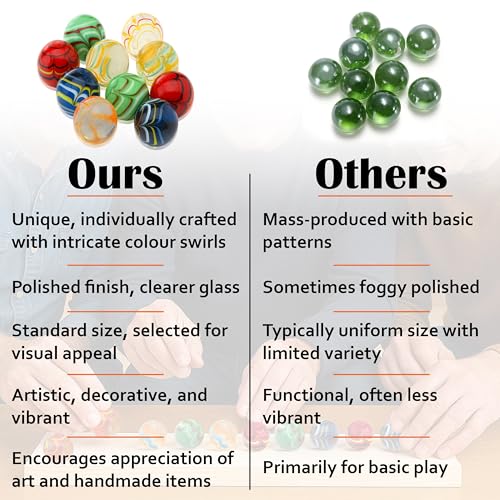 ARSUK Large Glass Shooter Marbles for Decoration 25mm/1 inch 10pcs Assorted Colour Marble Game, Marble Run Accessories Learning and Recreational, Sports & Outdoor Play (10pcs Handmade Marbles) - Thumbnail 3