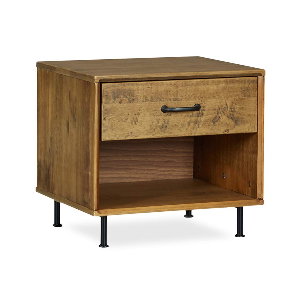 Buy MUSEHOMEINCRustic Solid Wood Nightstand with Drawer and Shelf for