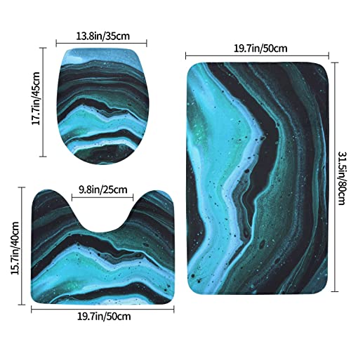 ARLTTH Badematte Mit Marmorstruktur, 3-teiliges Badezimmerteppich, Rutschfester Und Weicher, Saugfähiger Polyester-Teppich, U-förmiger Konturteppich Und Toilettendeckelbezug (grüner Blauer Marmor) – Bild 3