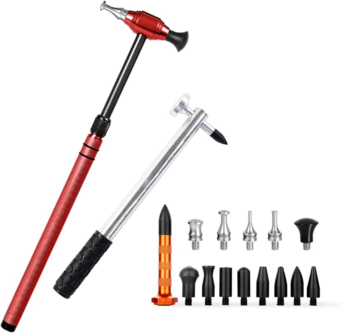 LadyRosian 16PCS Paintless Dent Repair Tools Leveling Telescopic Hammer and Aluminum Dent Hammer with Knock Down Head Tap Kit for Car Hail Damage Dent Repair