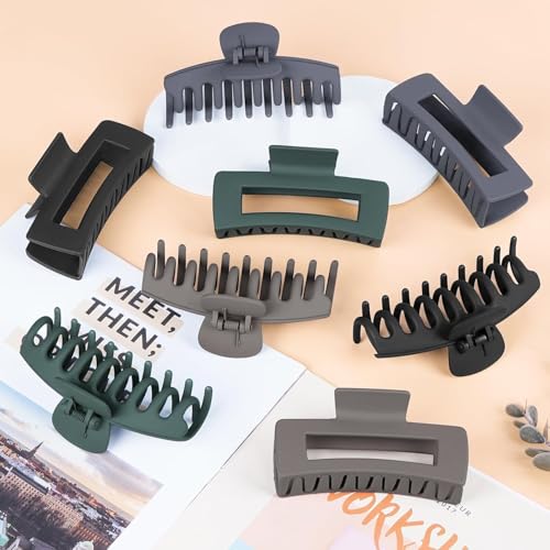 Image of ANNA CREATIONS 8 Pcs Korean Fashion Matte Hair Claw Clips Strong Hold Clutcher for Thick & Thin Hair Accessories Clutches for Women & Girls