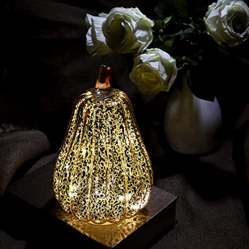 Image of Romingo Mercury Glass Pumpkin Light with Timer for Halloween Pumpkin Decorations Fall and Thanksgiving Decor, Rose Gold, 8.7 inches