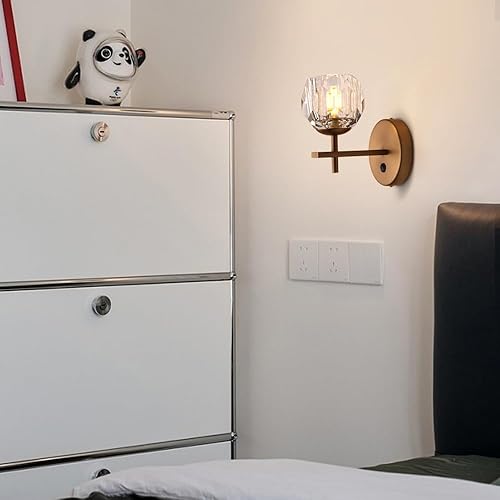 Miniatura 5 de Aplique de pared de cristal con interruptor de encendidoapagado (latón mate, 1 unidad)