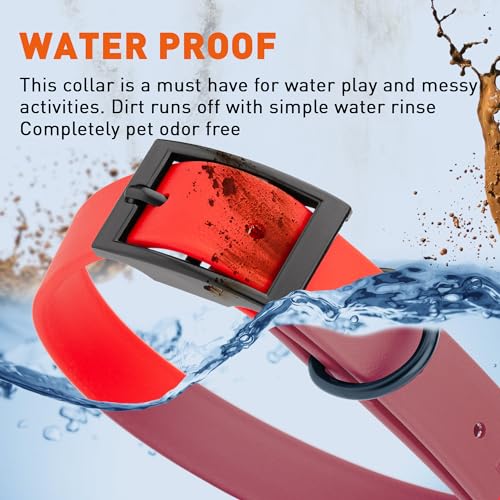 Image of Dogline Biothane Waterproof Dog Collar Strong Coated Nylon Webbing with Black Hardware Odor- Proof for Easy Care Easy to Clean High Performance Fits Small Medium or Large Dogs, Cherry Red