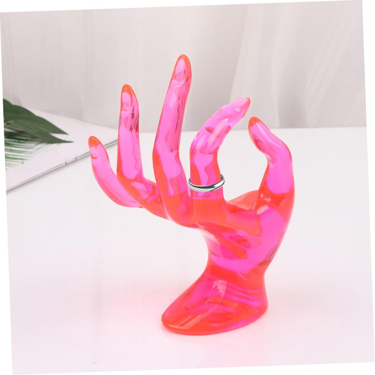 UPKOCH Plastic Ring Display Rack 2pcs Set Pink Hand Model Jewelry Holder 8x17cm Plastic Ring Organizer Stand in Home Closet