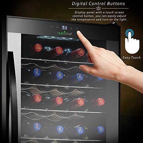 Nutrichef 28 Bottle Compressor Wine Cooler Refrigerator Cooling System | Large Freestanding Wine Cellar Fridge For Red And White Champagne Or Sparkling, Black Glass Door #TOP4