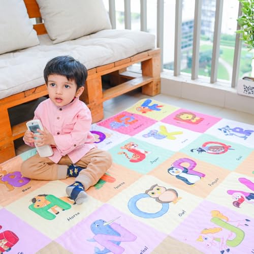 Image of Alphabet Print Picnic Mat - 1.4m x 1.4m | Yoga & Kids mat | Non Toxic| Waterproof, Foldable & Lightweight Outdoor & Indoor Mat | Easy to Carry, Clean & Ideal for Park Beach Camping