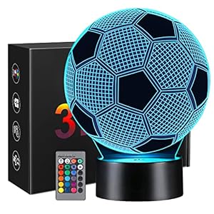 Football Gifts for Boys Kids Girls, Linkax 3D Illusion Football Night Light Kids with 16 Colors Change Remote Control…