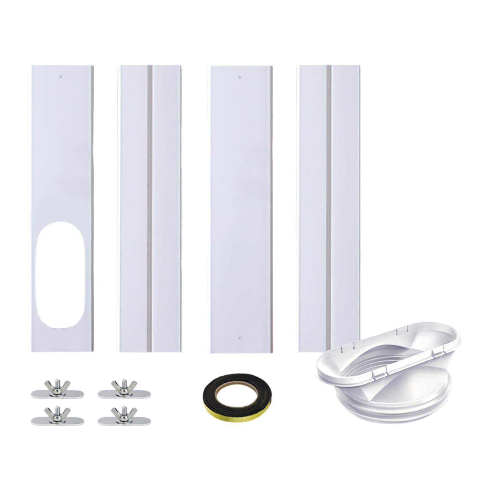 Universelle Klimaanlage Fensterabdichtung – Nahtloses Design für mobile Klimaanlagen, 4 Paneele (10x43 cm), verstellbar bis 140 cm, Abluftschlauch-Durchführung (Ein Satz)