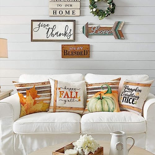 Vakado Fall Throw Pillow Covers 18X18 Set Of 4 Thanksgiving Day Pumpkin Autumn Maple Decorative Cushion Cases Home Decoration Porch Decor Farmhouse Rustic For Patio Couch Sofa Bench Furniture #TOP7