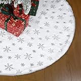 Falda de árbol de Navidad de 48 pulgadas, copos de nieve plateados