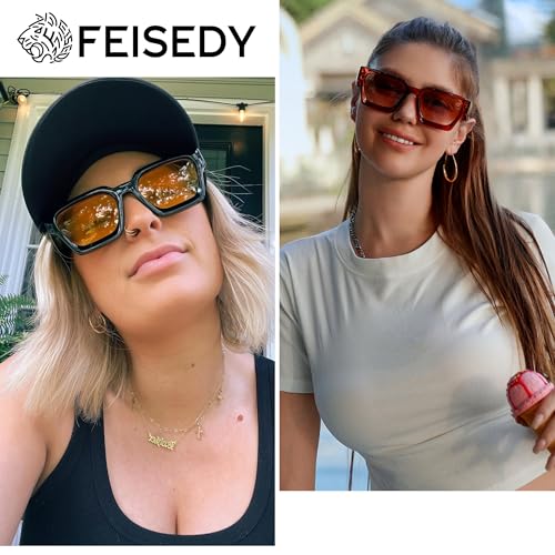 Image of FEISEDY Retro 90s Chunky Square Sunglasses for Women Men B2385