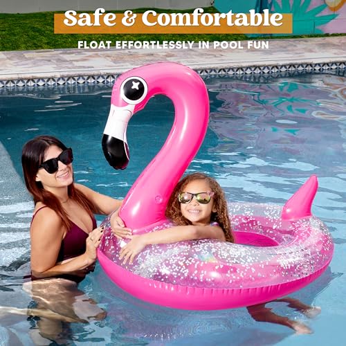 Flamenco inflable con purpurina flotador de piscina resistente para niños 2