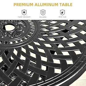 DWVO 30 Inches Round Patio Dining Table with Umbrella Hole, Antique Cast Aluminum Outdoor Bistro Table Outdoor Side Table for Backyard, Garden, Patio, Porch, Black DWVO 30 Inches Round Patio Dining Table with Umbrella Hole Antique Cast Aluminum Outdoor Bistro Table Outdoor Side Table for Backyard Garden Patio Porch Black