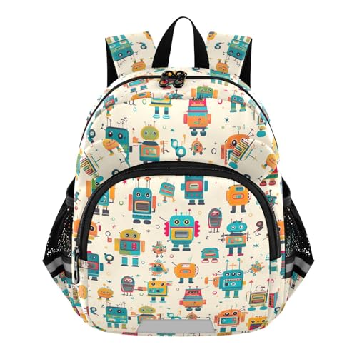 CHIFIGNO Kleiner Rucksack mit bunten Robotern für Kleinkinder, Jungen, Mädchen, kleine Kinder, Reiserucksack, Bunte Roboter 2, Medium, Tagesrucksäcke