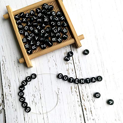 Image of Amaney 1400pcs 4x7mm Black Round Acrylic Alphabet Letter Beads A-Z and Number Beads for Jewelry Making Bracelets Necklaces Key Chains