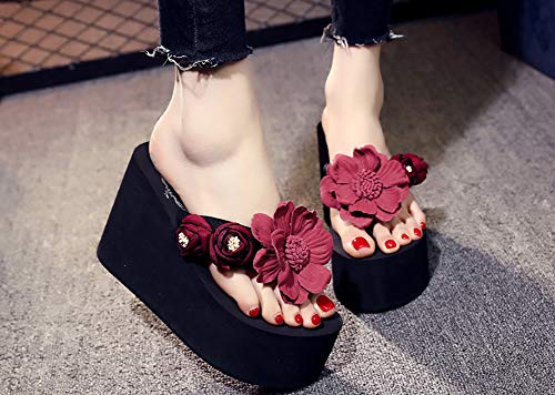 Image of QZUnique Women Flip Flop, Thong Wedge Platform Sandals Arch Support Slippers High Heel Comfortable Cushion Shoes Summer Beach