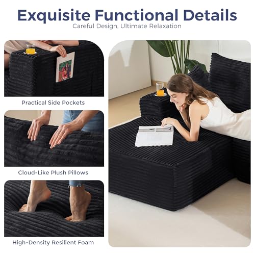 Image of MAXYOYO Modular Sectional Couch with L-Shape Chaise and Loveseat, Modern Boneless Couch for Living Room, Oversized Sofa with Deep Seat, No Assembly Required, Black