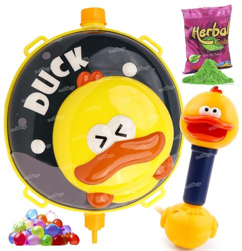 Image of Zest 4 Toyz Holi Water Pichkari for Kids Holi Duck Backpack Water Tank with 1 Pkt Herbal Gulal and 100 Water Balloons for Holi Party- Boys & Girls