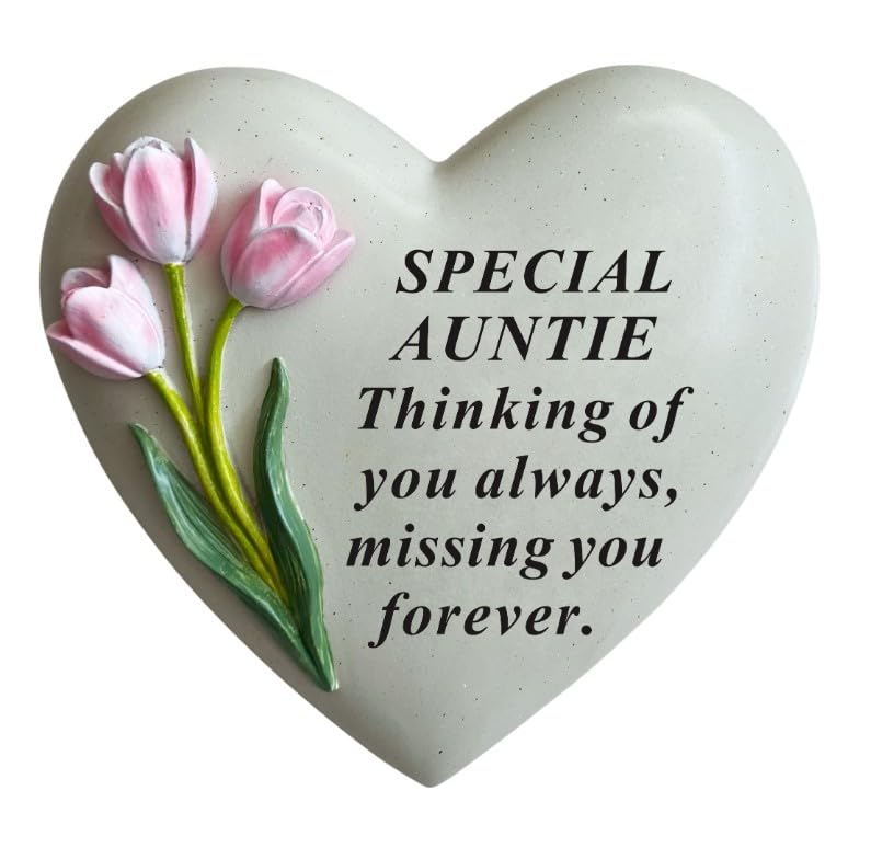 David Fischhoff Auntie Graveside Memorial Heart Plaque Pink Flowers Remembrance Ornament Stone