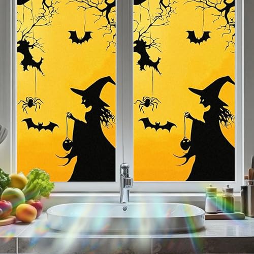 Image of Nuxovilar Halloween Witch Spider Bat Pattern Window Film 17.5x39.3 PVC
