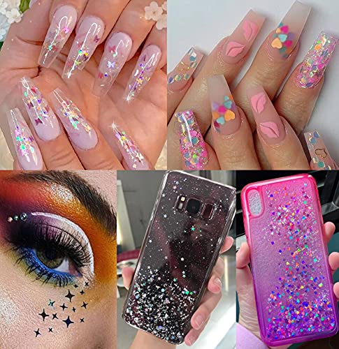 4 Boxes Holographic Nail Glitters Sequins Set Laser Butterfly Heart Alphabet Letter Star Chunky Glitter Flakes Acrylic Nail Art Tips Stickers Decorations For Craft/Resin Art/Makeup #TOP1