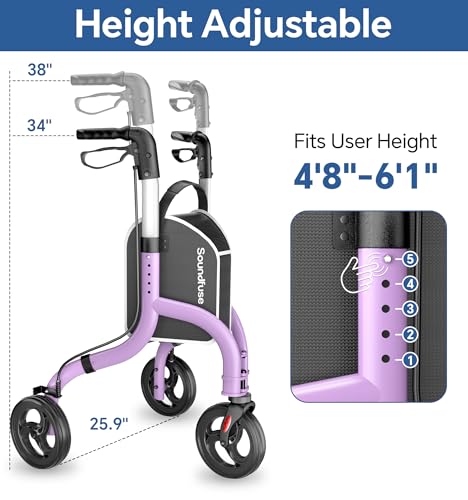 Image of soundfuse Lightweight 3 Wheel Walkers for Seniors, Foldable Aluminum Frame